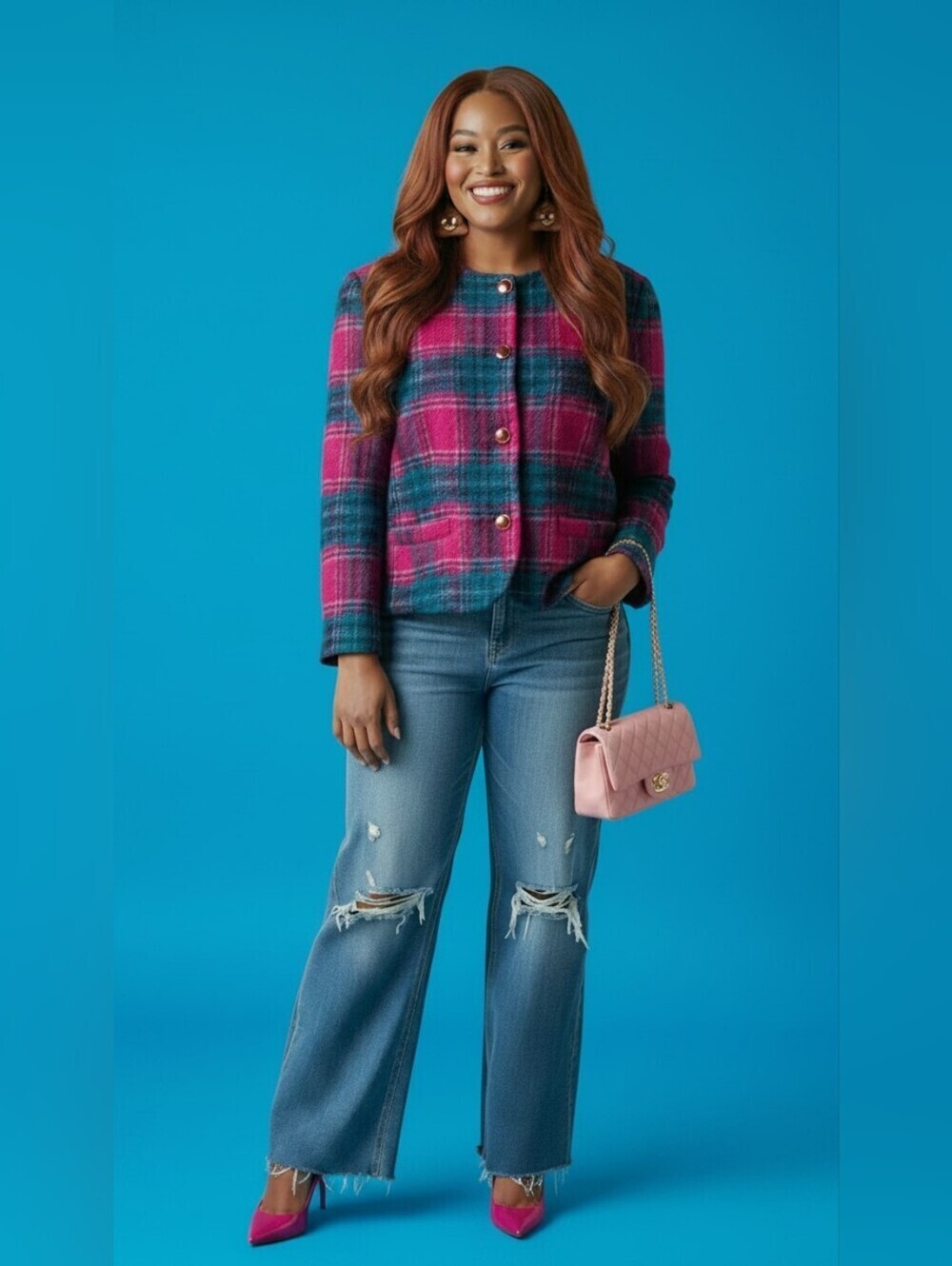 Pendleton CottogeCore Preppy Women's Wool Jacket - Pink and Blue Size 8